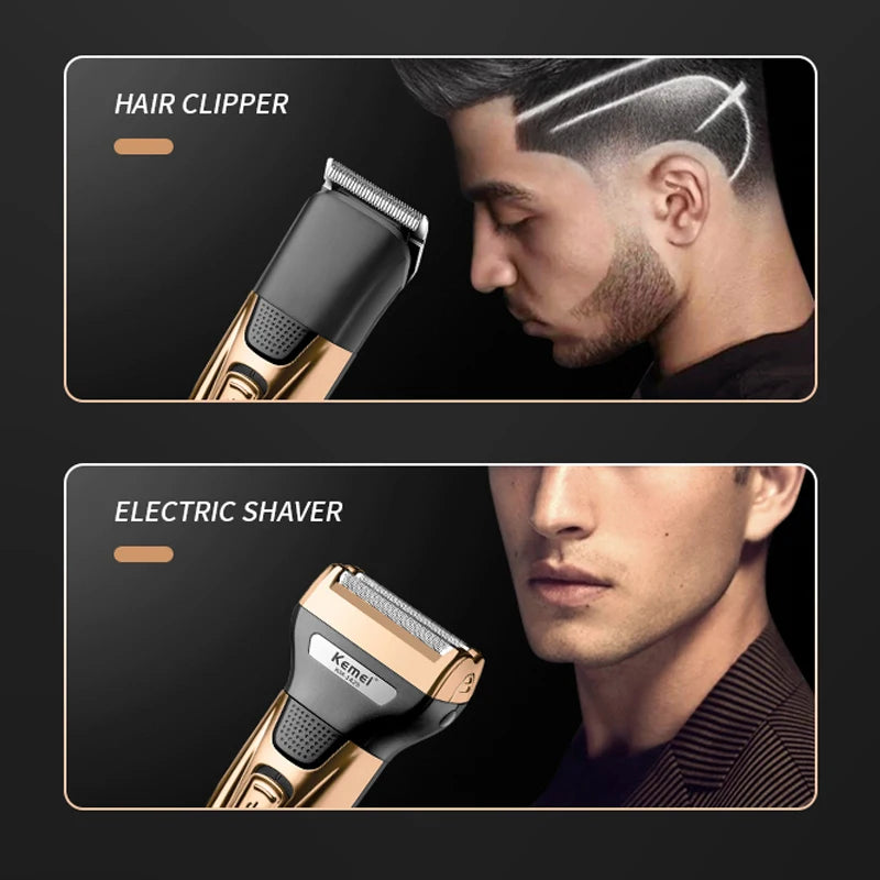 Kemei Kit de Aseo 3 en 1, Afeitadora Eléctrica para Hombres, Recortadora de Barba, Cabello, Cuerpo, Nariz y Orejas, Máquina de Afeitar Facial Recargable