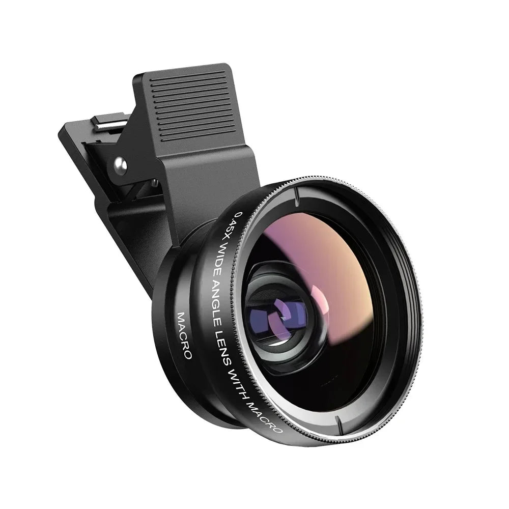 2 en 1 lentes de cámara para teléfono móvil con clip, ojo de pez, magnificadores profesionales, lente de teléfono móvil, macro 15X, gran angular 0.45X