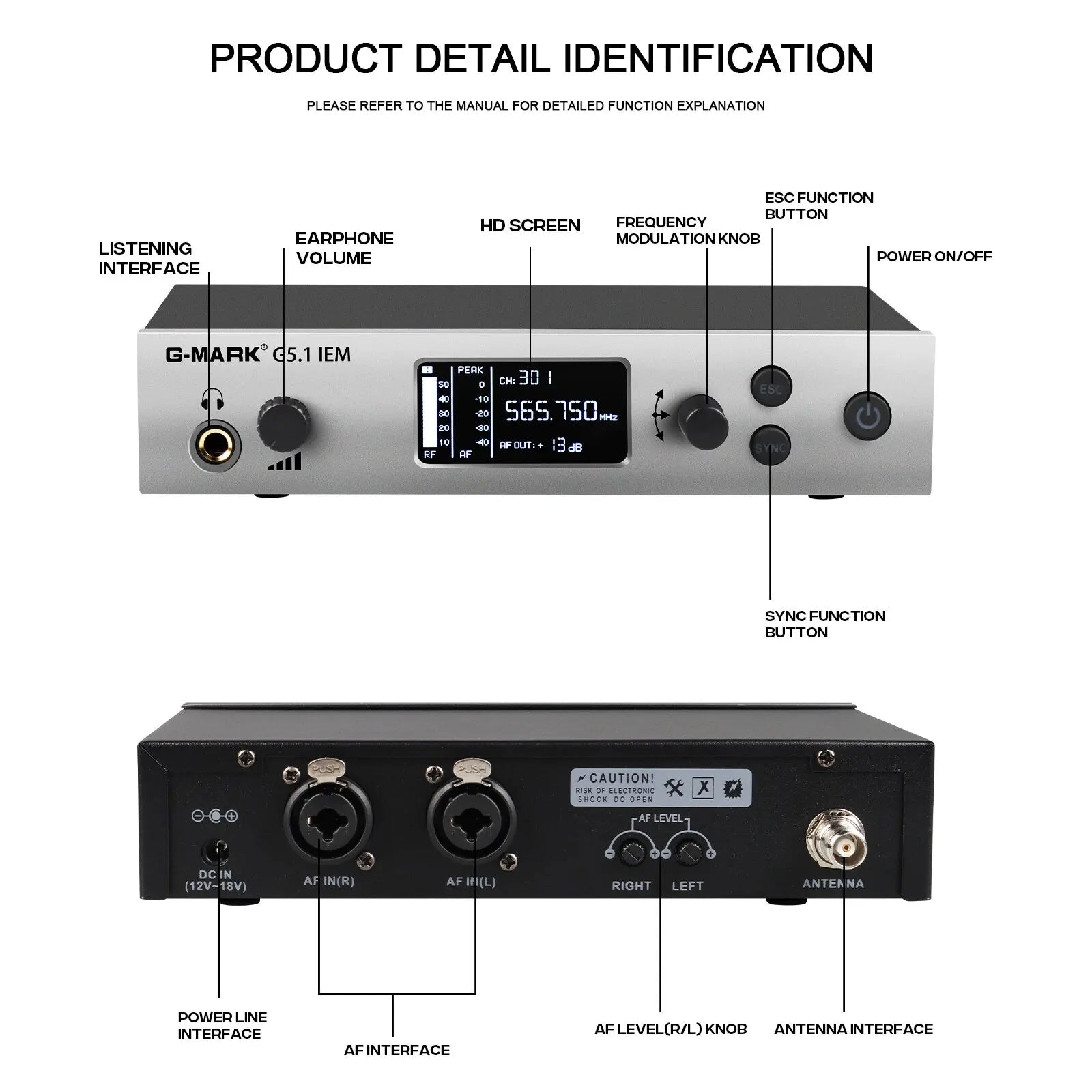Sistema de monitor intrauditivo inalámbrico G-MARK G5.1IEM UHF mono de un solo canal con frecuencias seleccionables para cantantes, actuaciones en escenario y DJ