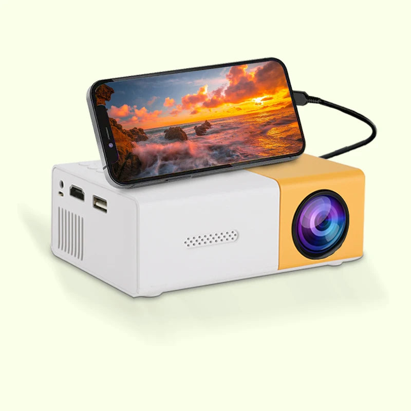 El mini proyector portátil HD YG300 es adecuado para el hogar, exteriores y proyectores portátiles, y es compatible con enlaces USB, HDMI y tarjetas SD.