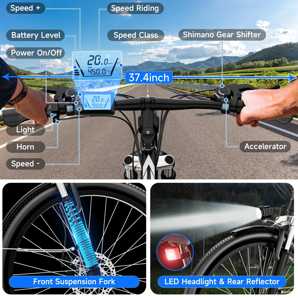 Bicicleta eléctrica ZNH 1000W, bicicleta de montaña eléctrica de 26 pulgadas con batería de 48V, Ebike para adultos de 50 millas y 20 MPH, UL 2849