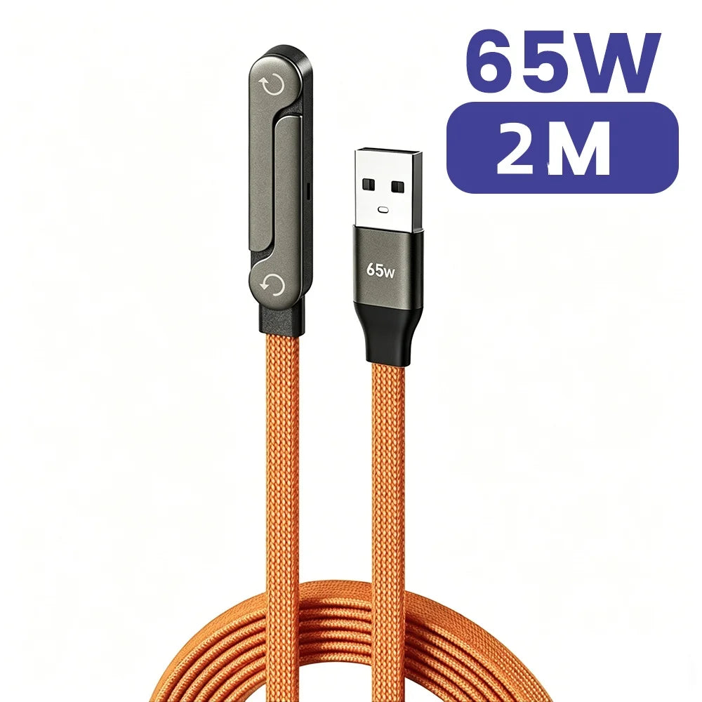 65W USB A To USB Type C Cable Quick Charge Phone Charger Cable Built In Foldable Stand Data Wire 2 in 1 USB C Charging Line
