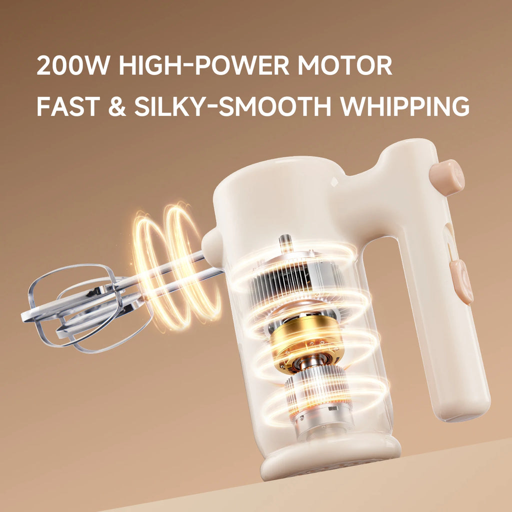 SUNATUR 200W 5-Speed Electric Hand Mixer, Handheld Egg Beater Whisk for Home Baking, Food-Grade Stainless Steel Attachments, Eas