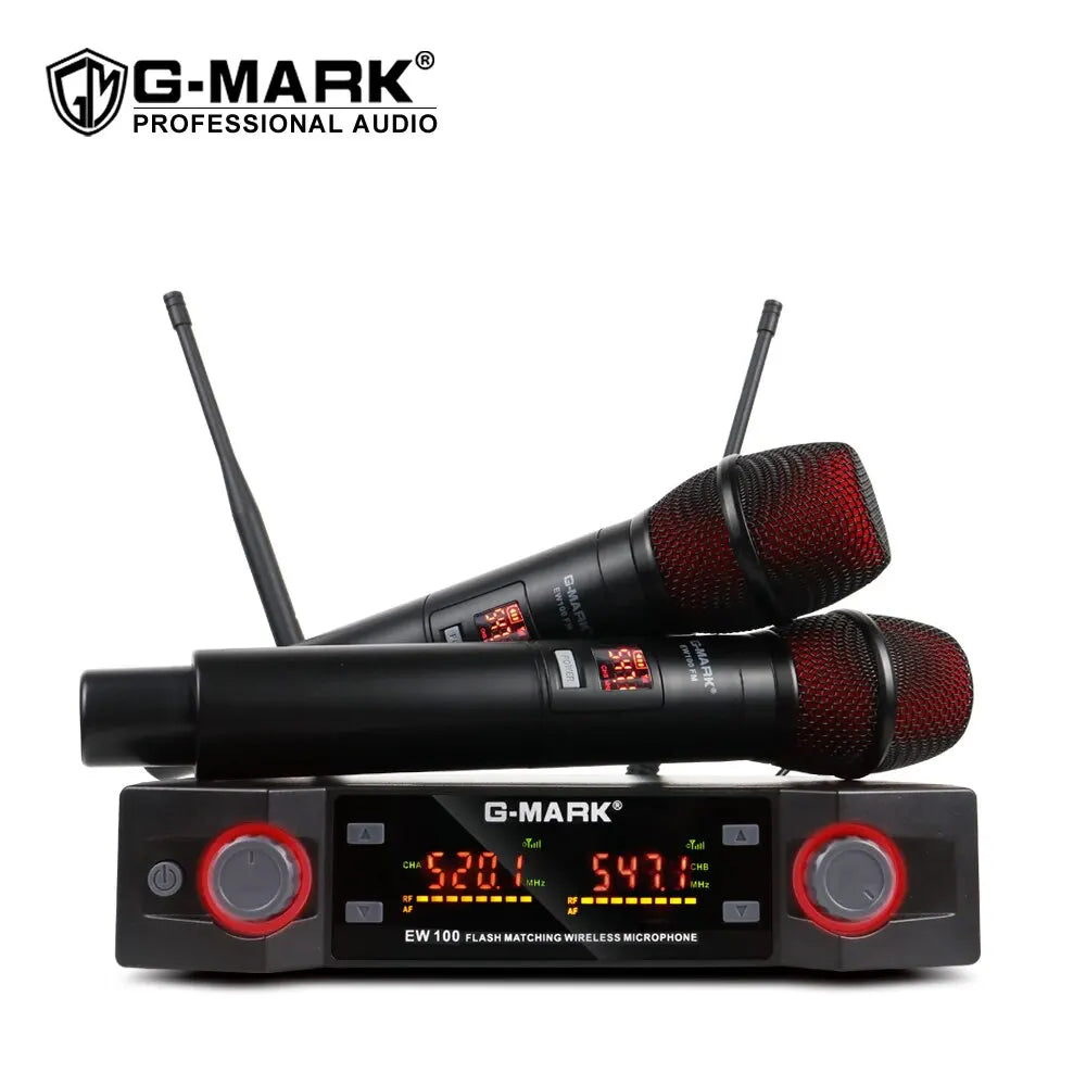 Micrófono inalámbrico G-MARK EW100 profesional UHF Karaoke, micrófono de mano con frecuencia ajustable 50M para fiestas, espectáculos, escenarios, bodas