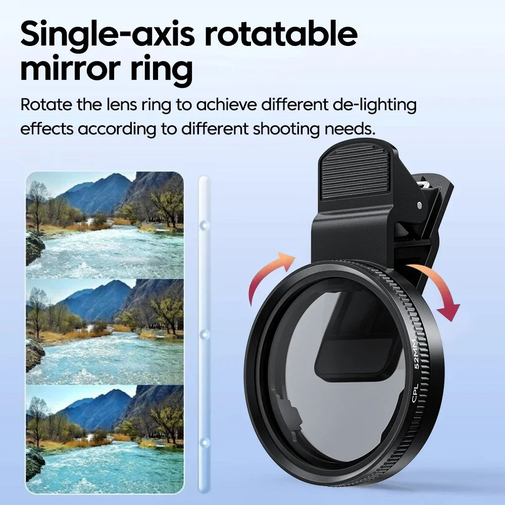 New 52mm CPL Mobile Phone Lens Filter Lens Clip Camera Accessories Circular Polarizer Filter for Canon Nikon for All Smartphone