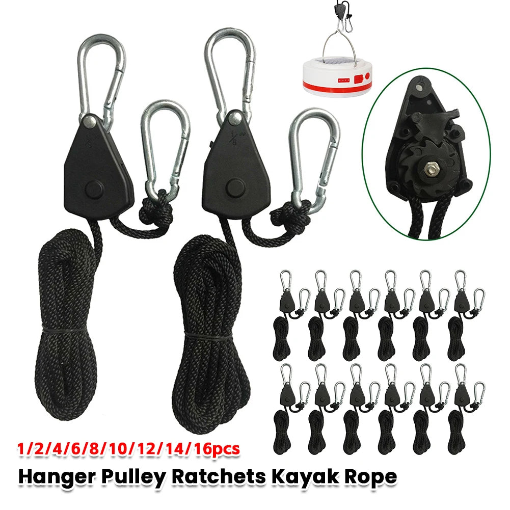 1/2/4/6/8/10/12/14/16pcs Hanger Pulley Ratchets Kayak Rope 1.6M Rope Pulley Ratchet Locking Hanger Sky Curtain Tent for Camping