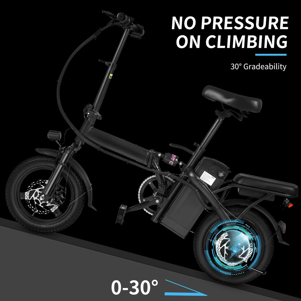 Bicicleta eléctrica para adultos de 500 W, 32 km/h, 48 V 10,4 Ah, con 1 año de garantía y freno de disco doble, bicicleta eléctrica plegable de 14 pulgadas, autonomía de 35 km