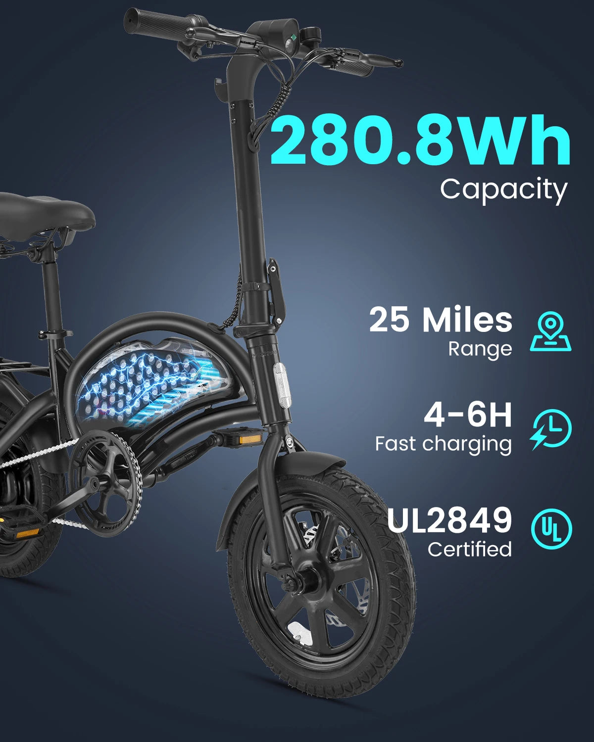 【1 año de garantía】Bicicleta eléctrica DYU D3F Motor de 500W de pico Batería de litio de 36V7.8AH, bicicleta eléctrica urbana de 32 km/h UL2849