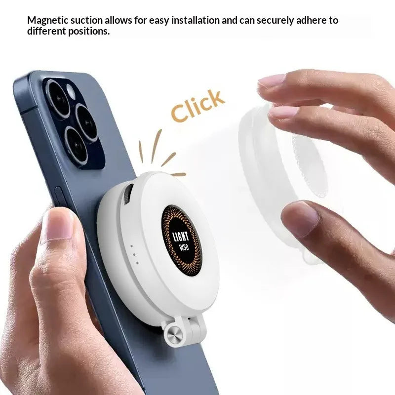 W50 Teléfono móvil Tablet Luz de relleno magnética, Iluminación portátil de mano para disparos horizontales y verticales, Soporte ajustable