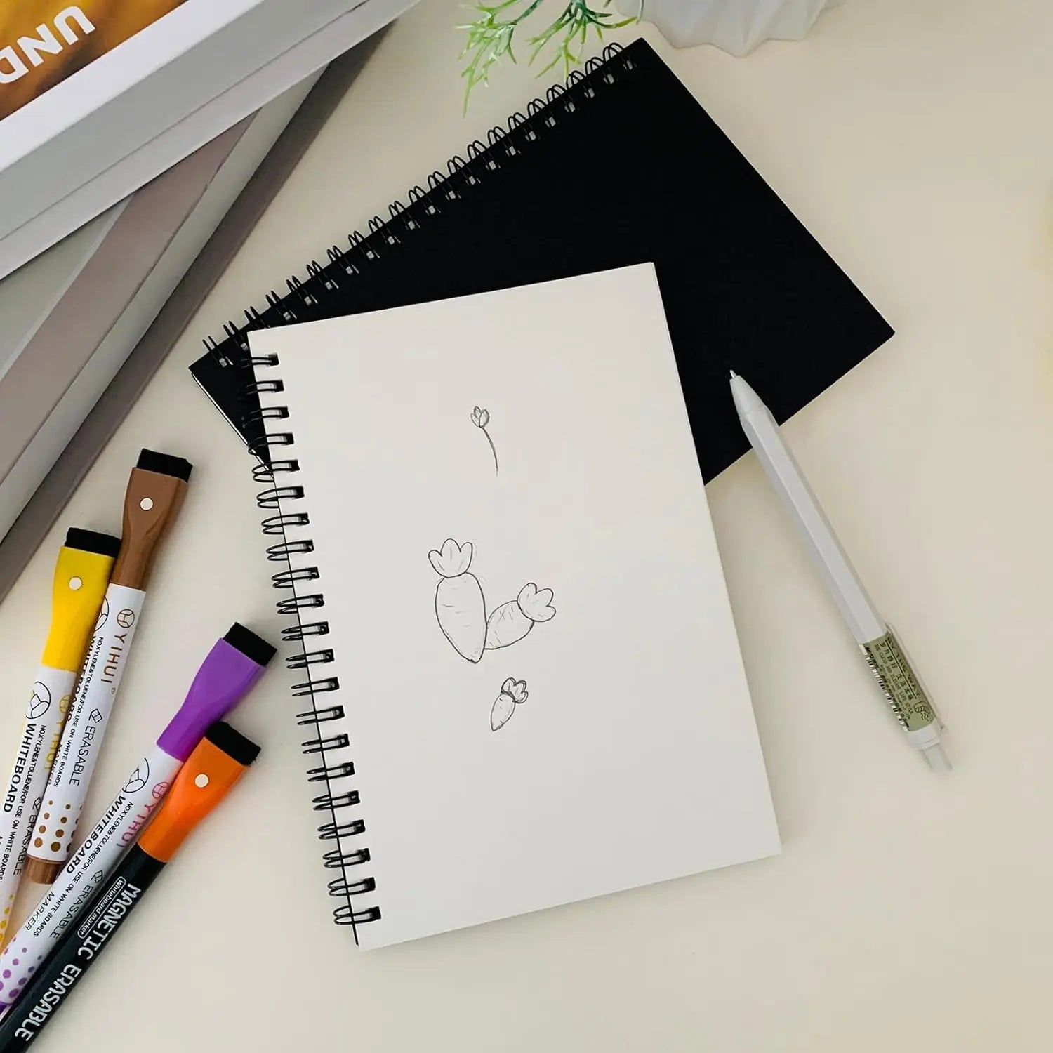 Juego de 2 cuadernos de bocetos de tapa blanda, 140 páginas, 7.5x5.1 pulgadas, papel de 100 g/m², cuadernos espirales negros