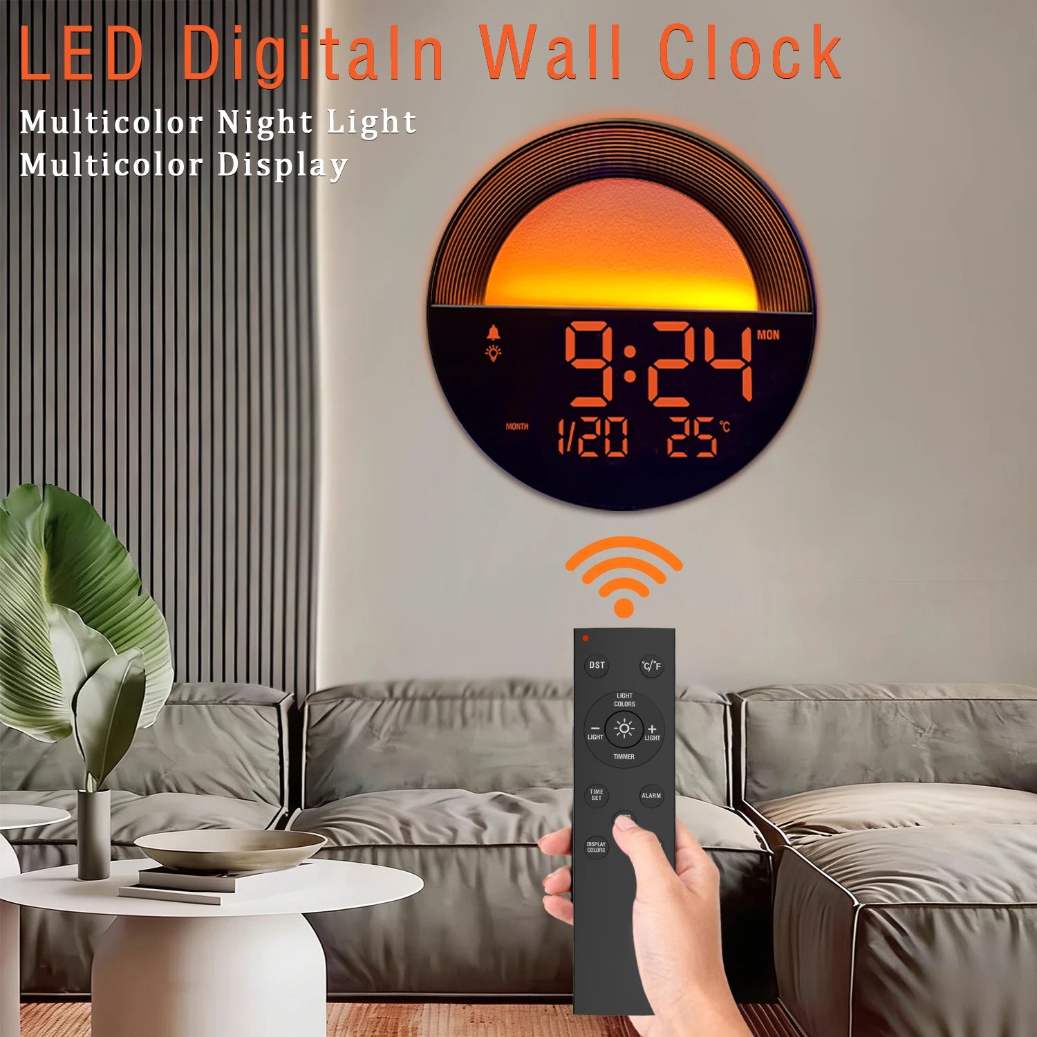 LED Digital Clock with Remote Control Time Calenda Temperature Auto DST 11 Color Night Light Digital Wall Clock for Home Decor