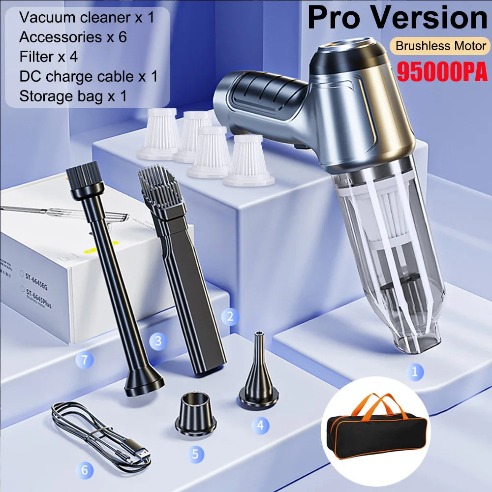 95000PA Car Vacuum Cleaner Strong Suction Vacuum Cleaner 2in1 for Car Home Wireless Portable Handheld Vacuum Cleaner Blower