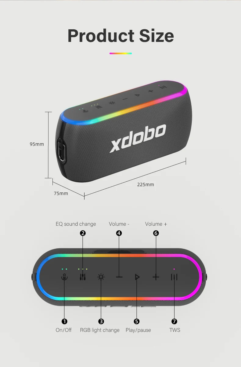 Altavoz Bluetooth XDOBO X8 III Subwoofer Inalámbrico 6600mAh 60W Potentes Graves Profundos Power Bank Fiesta al Aire Libre Senderismo Música Diversión