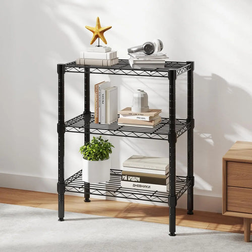 3-Tier Adjustable Metal Wire Storage Shelf, Heavy Duty Steel Rack for Kitchen Bathroom Garage, 23.3"W x 13.4"D x 30"H Black