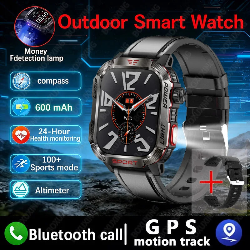 New Military GPS Smart Watch Men Flashlight Compass Waterproof 600mAh Battery Outdoor Sport Tracker Bluetooth Call Smartwatch