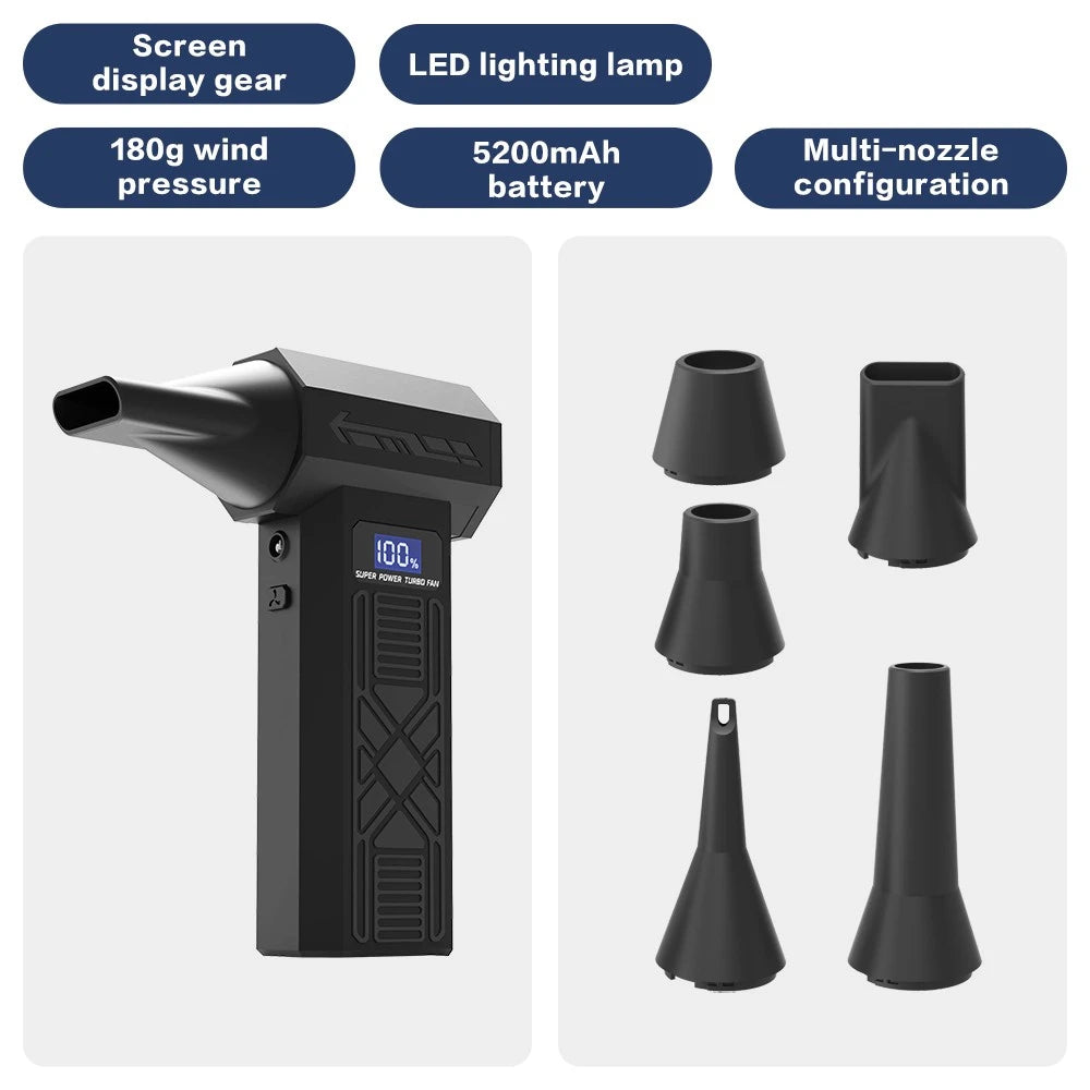 P80 High-Speed Dust Blower 120000RPM Violent Fan 180g Blowing Force Strong Airflow Brushless Turbo Jet Blower With LED Lighting