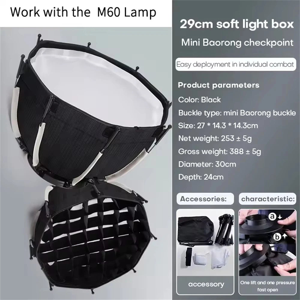Roreta ZU80 Photo Studio Light COB Bi-Color 2500-8500K CRI≥95 TLCI≥97 With Diffuser LED Video Lights Fill Lighting