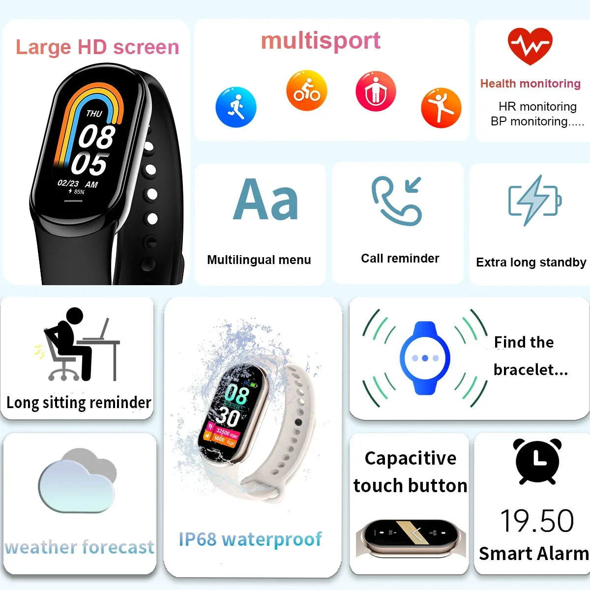 2025 New M8 Band Smart Watch Men Women Smartwatch Heart Rate Sports Fitness Tracking Bracelet Smartband Watche For Android Apple