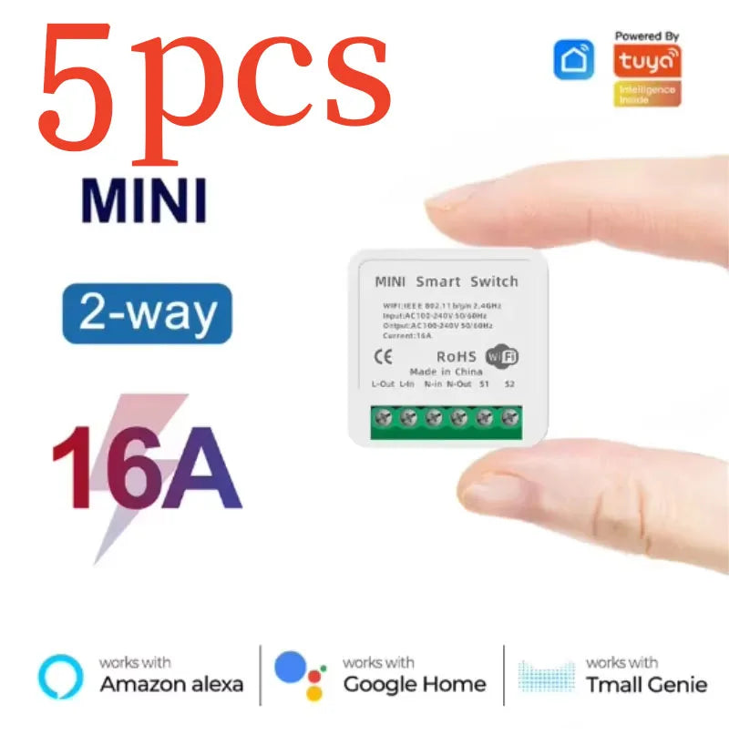 16A Mini Wifi Switch DIY 2-way Control Breaker Timing Relay Smart Home Works With Tuya Smart Life App Alexa Alice Google Home