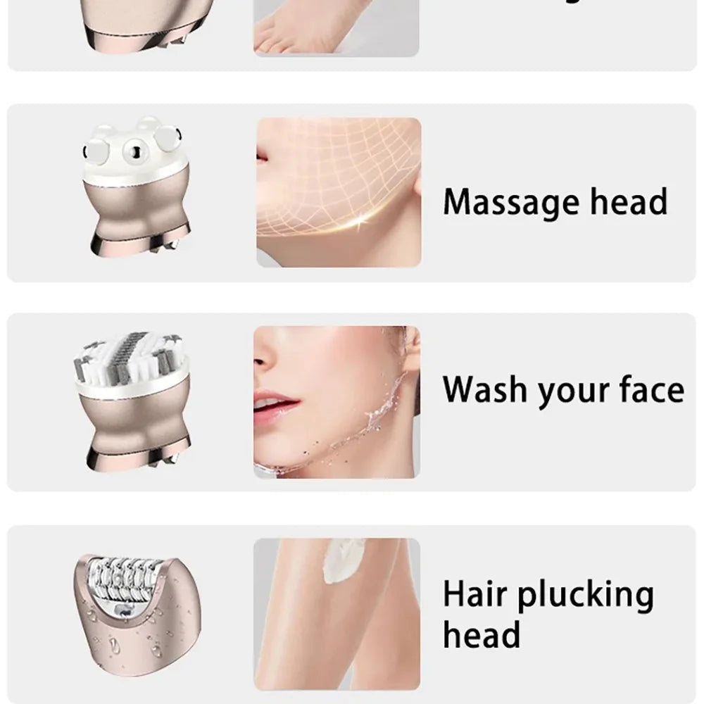 Kemei Recortadora de vello para bikini y axilas, pedicura, afeitadora eléctrica, exfoliador corporal, depiladora 6 en 1, afeitadora para depilación púbica para mujeres