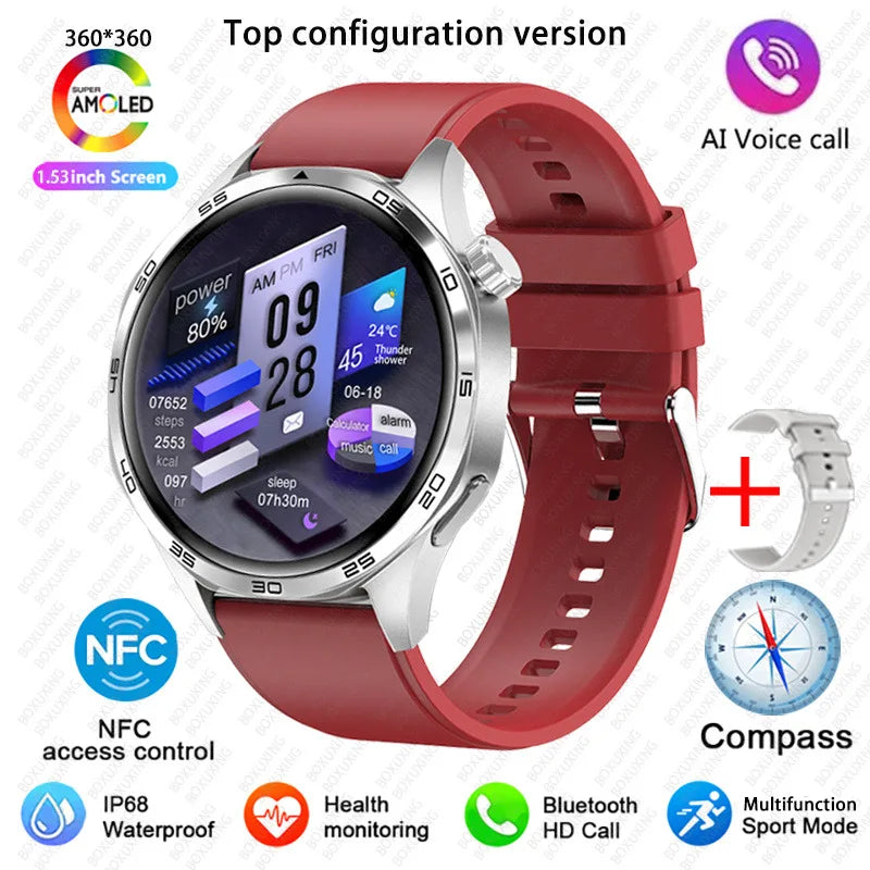 BOXUXING 2026 New GPS NFC Smart Watch 5 Pro Men 360*360 AMOLED Screen Heart rate Bluetooth Call IP68 Waterproof Man Smartwatch