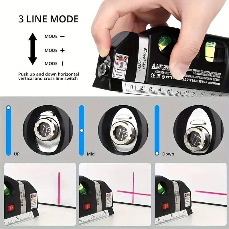 HOMEFISH Easy to Use Laser Level Line Tool Multipurpose Laser Level Kit Standard Cross Line Lase 8 Feet Measure Tape Ruler