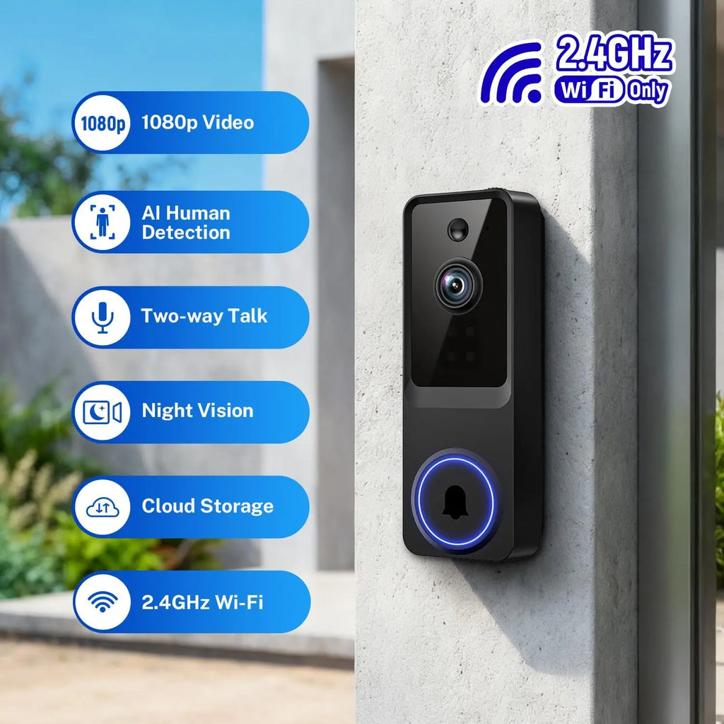 Timbre Inalámbrico con Cámara 1080P HD, Detección de Movimiento, Audio Bidireccional, Vista en Vivo, Visión Nocturna, Almacenamiento en la Nube