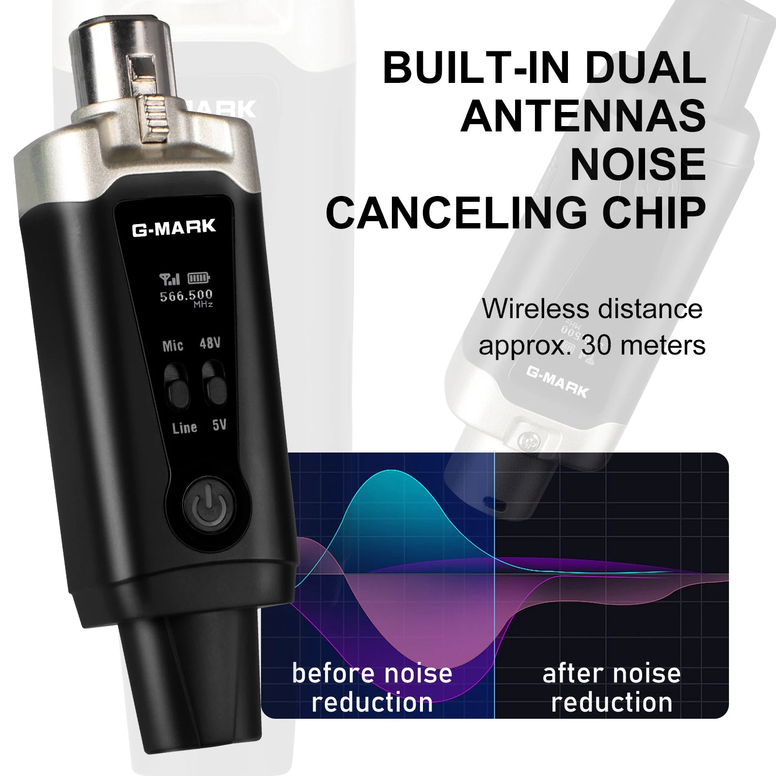 Sistema de micrófono inalámbrico G-MARK GX1.1 UHF Adaptador XLR 16 canales Transmisor y receptor de audio para alimentación fantasma de 48 V Condensador