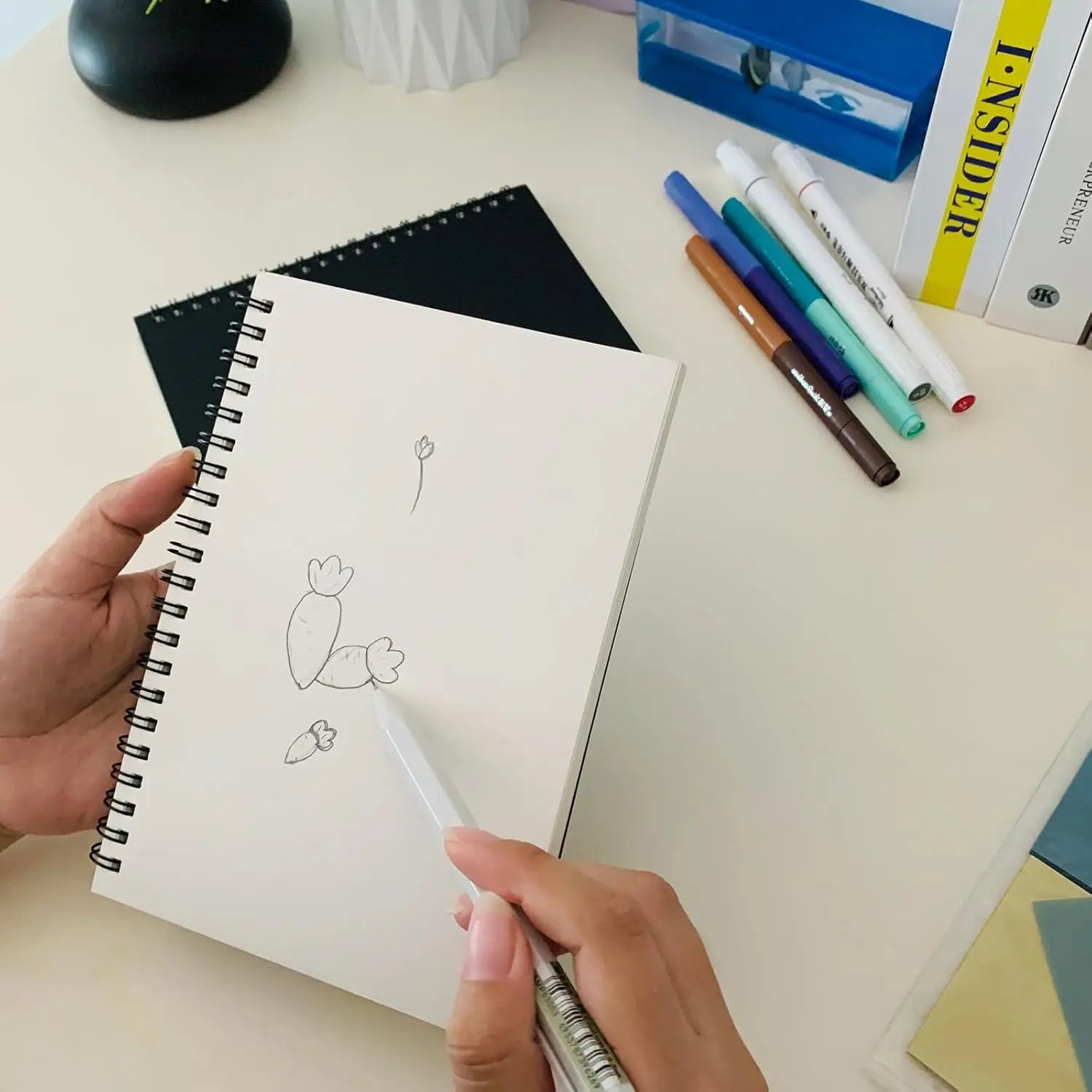 Juego de 2 cuadernos de bocetos de tapa blanda, 140 páginas, 7.5x5.1 pulgadas, papel de 100 g/m², cuadernos espirales negros