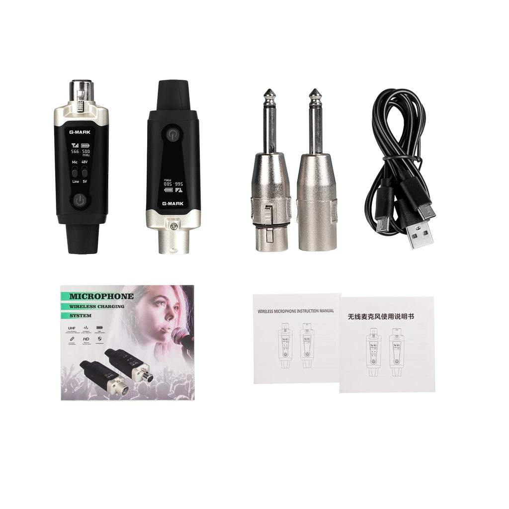 Sistema de micrófono inalámbrico G-MARK GX1.1 UHF Adaptador XLR 16 canales Transmisor y receptor de audio para alimentación fantasma de 48 V Condensador