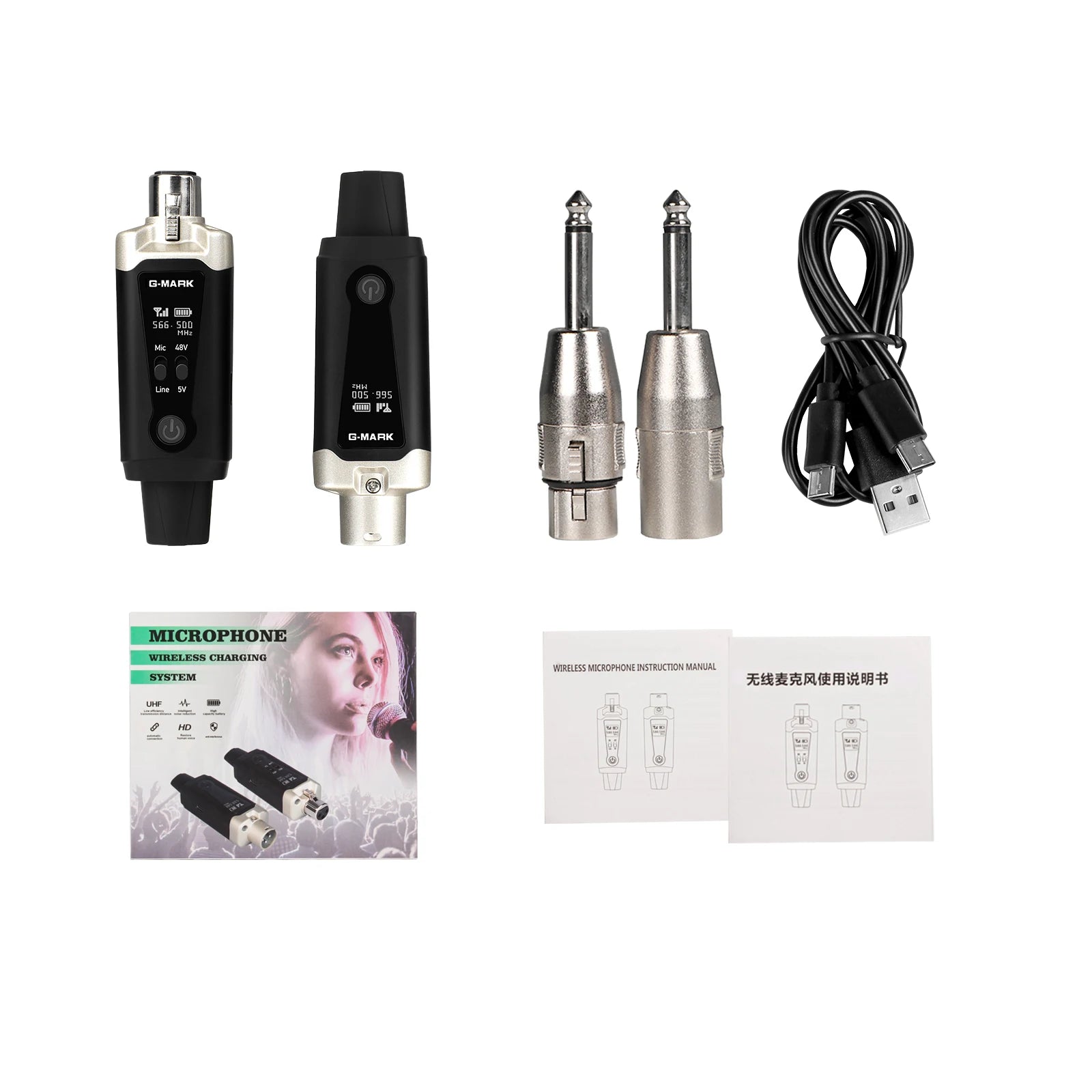 Sistema de micrófono inalámbrico G-MARK GX1.1 UHF Adaptador XLR 16 canales Transmisor y receptor de audio para alimentación fantasma de 48 V Condensador