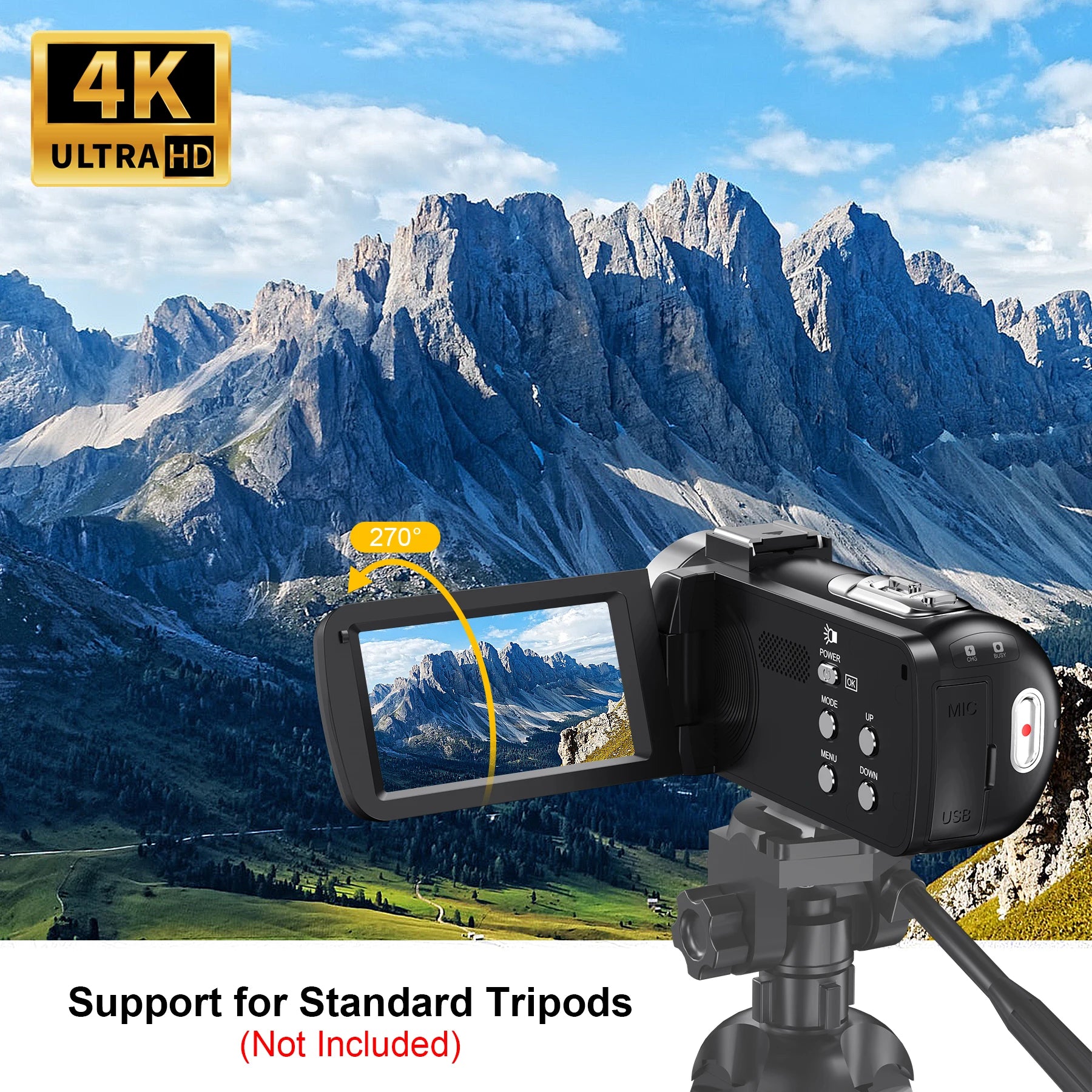 18X 42MP Digital Video Camera 3" Flip Screen 4K UHD Camcorder Wifi Webcam For Youtube Livestreaming Wide Angle Lens Vlog Camera