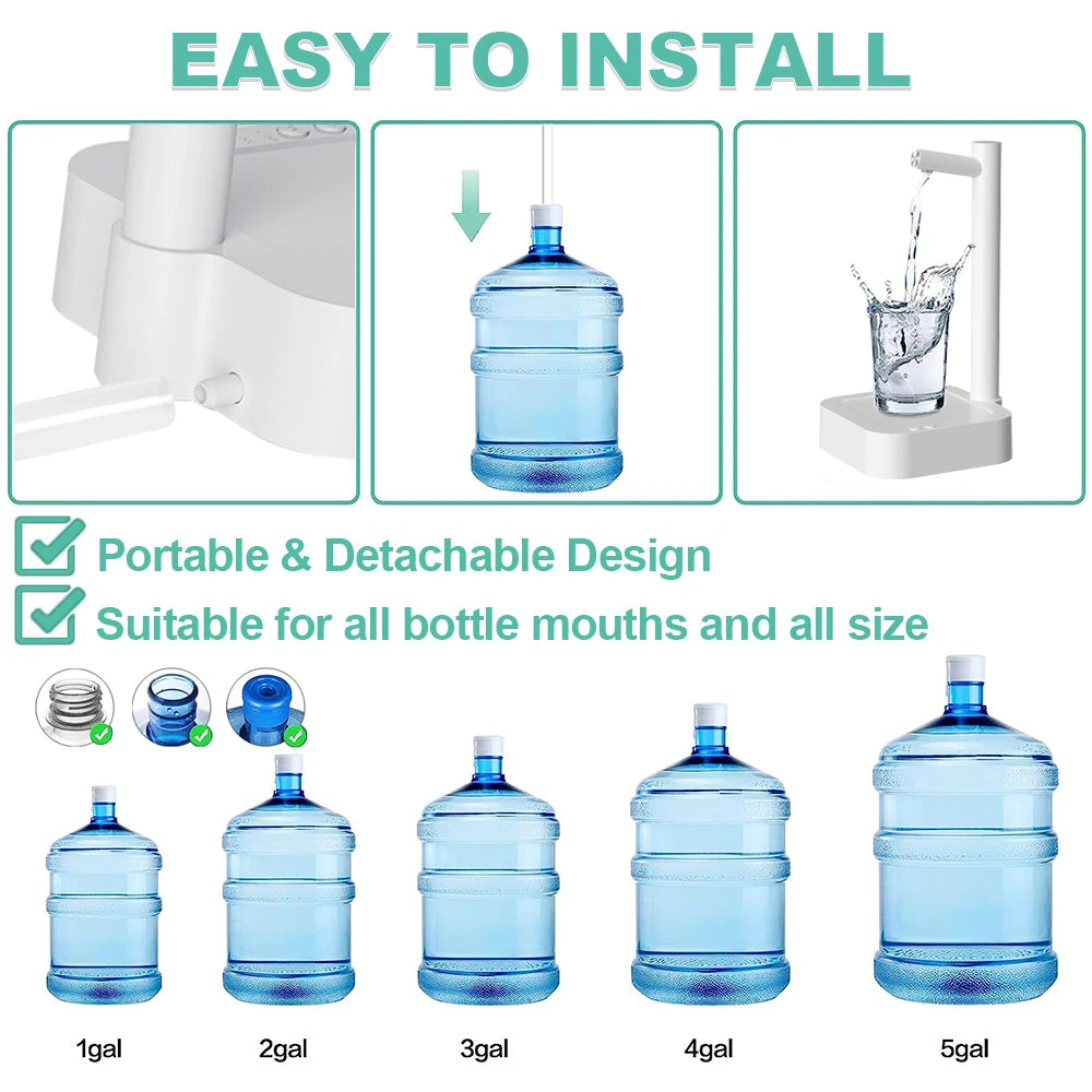 Bomba de galón de agua, dispensador de agua eléctrico portátil para el hogar, camping, bomba automática inteligente para botellas de agua de galón