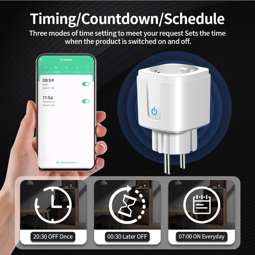 TNCE Tuya EU Plug WiFi or Zigbee3.0 Smart Socket 16/20A, Power Monitor Timer Function Voice Control With Alexa Google Home