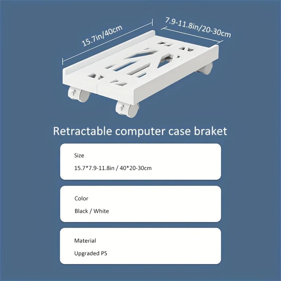 Soporte de CPU móvil ajustable, soporte de torre de computadora ventilado, soporte de torre de PC con 4 ruedas giratorias, se adapta a la mayoría de las PC, soporte debajo del escritorio