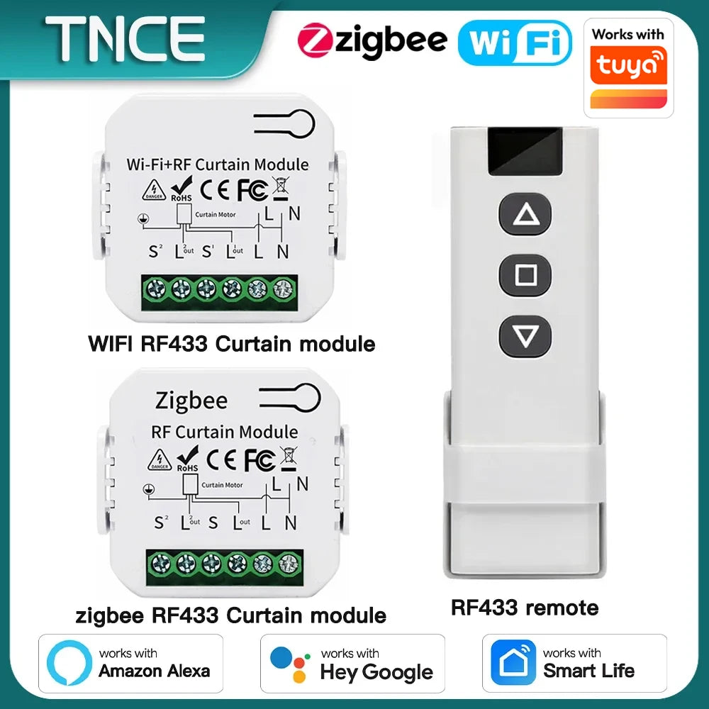 TNCE Tuya Curtain Switch module wifi zigbee rf433mhz, Roller Blinds Shutter Motor breaker, Smart Control Voice Alexa Google Home