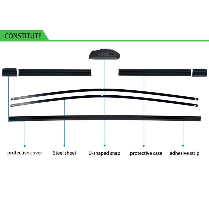 For BMW MINI Cooper R50 R53 2001-2006 Car Front Wiper U-Shape Soft Rubber Boneless Wiper HD Silent Durable Wiper 19"+18"