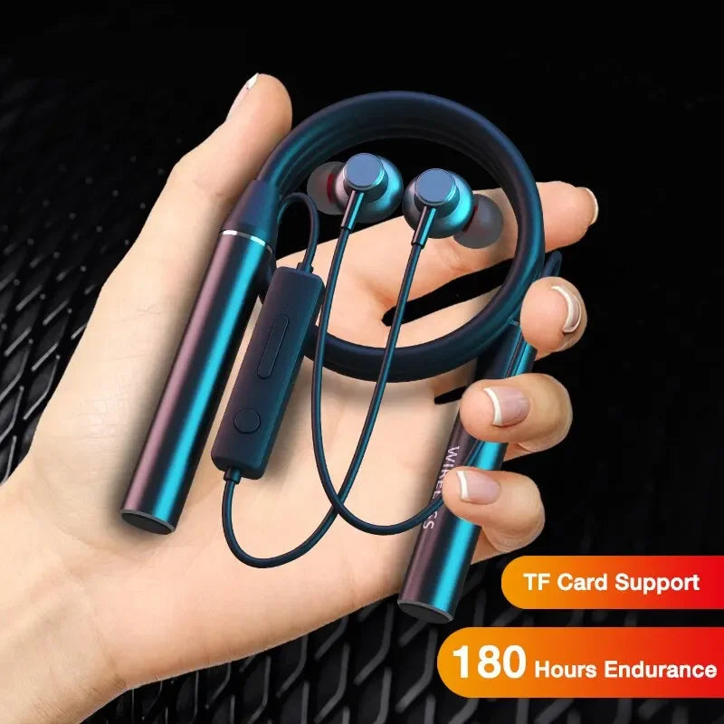 Auriculares inalámbricos con autonomía de 180 horas, Bluetooth, bajos potentes, con micrófono, banda para el cuello, estéreo, deportivos, para tarjeta TF