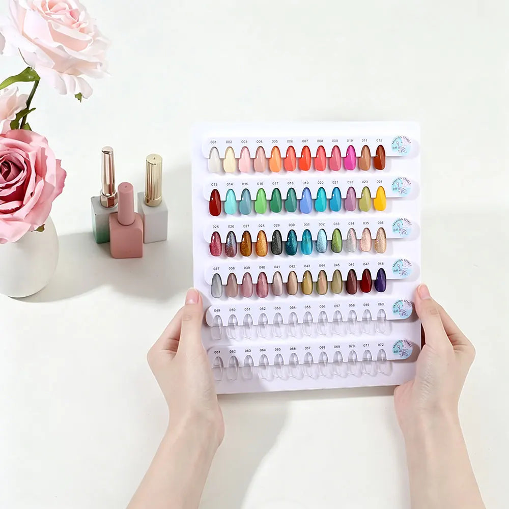 72 color nail color display board, gel polishing rack color display rack, with false nail tips and digital stickers, nail salon