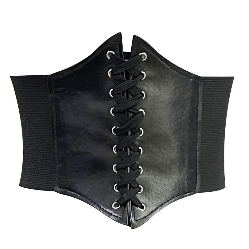 Vintage Slim Elastic High Waist Belt Women Simple Black Lace-up Pu Corset Punk And Gothic Curve Shaper Slimming Waist Belt New