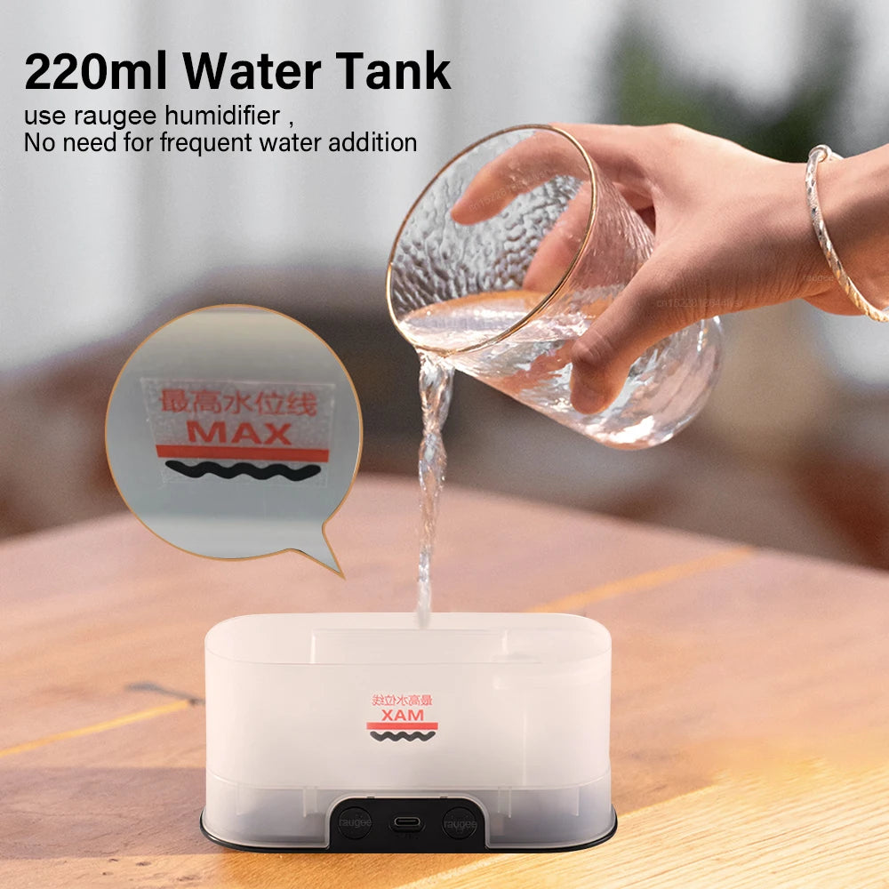 Air Aroma Humidifier USB Desktop Flame Humidifier for Home Mini Air Humidifier Fragrance Essential Oil Diffuser with Night Light