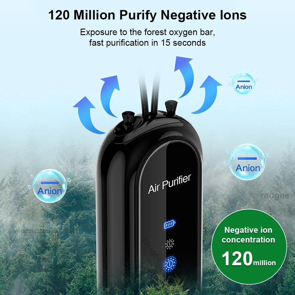 Purificador de aire portátil de iones negativos recargable por USB, mini purificador para exteriores, elimina el humo y olores peculiares, purifica el aire de forma eficiente
