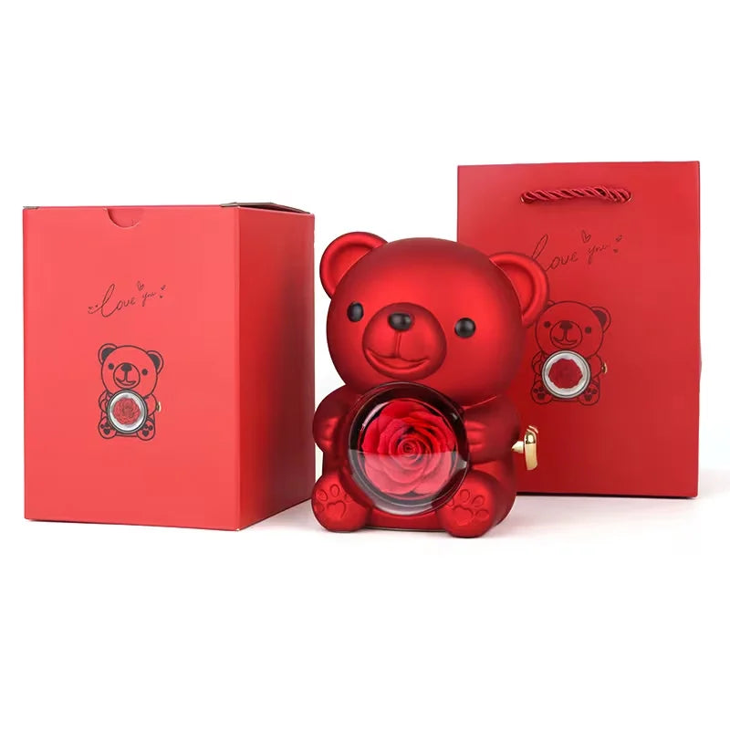 Teddy Bear Rose Gift Box | Jewelry Box,Includes Artificial Rose, Party Gift Box and Gift Bag,Ideal for Valentine'S Day, Mother'S