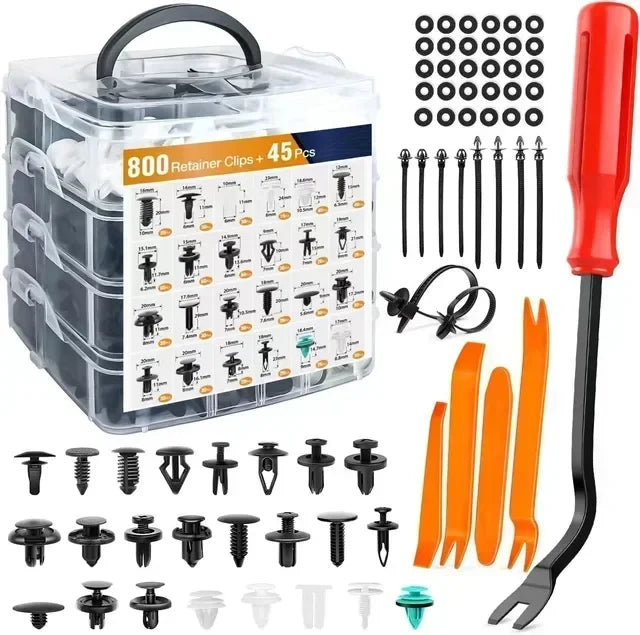 Kit de 800 clips de retención de plástico para coche, 680 remaches de plástico para guardabarros de coche, panel de moldura de puerta, juego mixto de clips de sujeción para coche Amagi