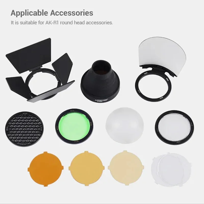 Godox S-R2/AK-R1/BD07/H200R/AD-P/AD-L/EC200 Flash Speedlight Adapter Barn Door, Snoot, Color Filter Reflector FOR AD200 PRO
