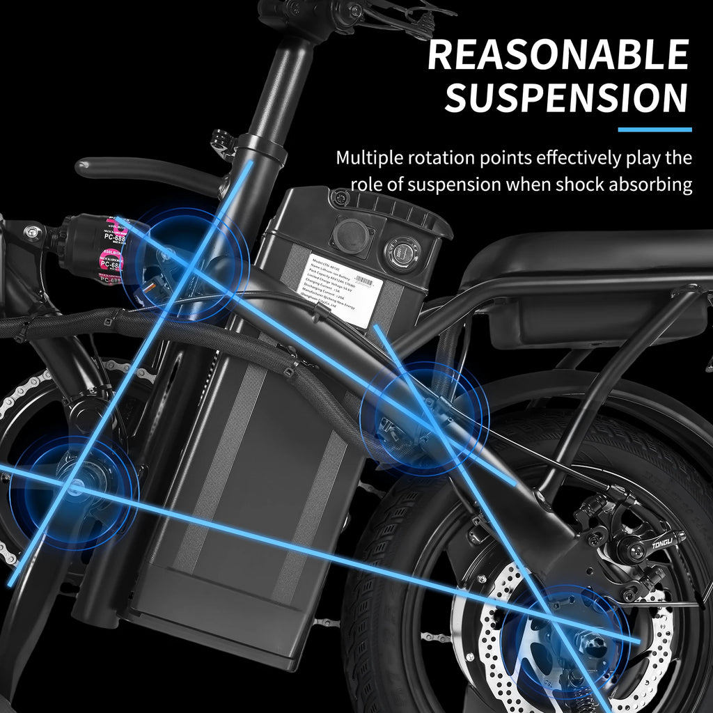 Bicicleta eléctrica para adultos de 500 W, 32 km/h, 48 V 10,4 Ah, con 1 año de garantía y freno de disco doble, bicicleta eléctrica plegable de 14 pulgadas, autonomía de 35 km