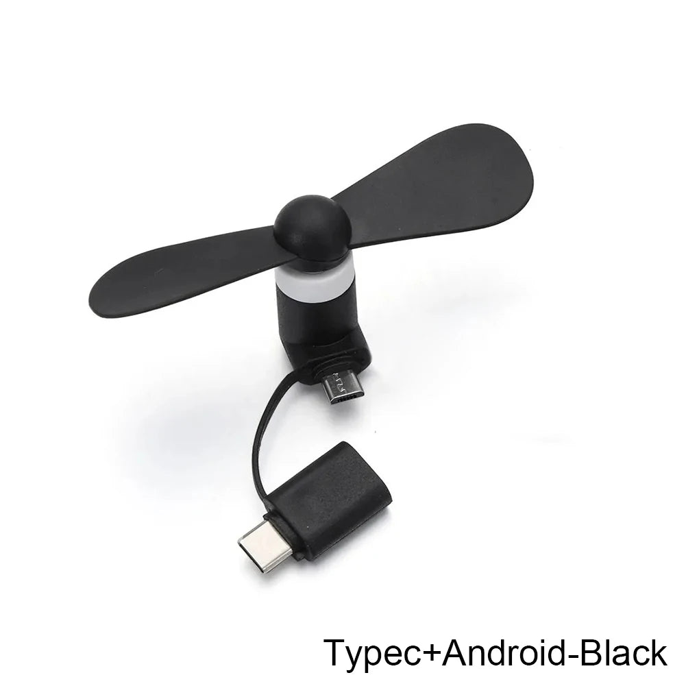 Mini USB Fan Flexible Cooling hand Fan portable Fans Summer Cool laptop Desktop Cell Phone Cooler 2 in 1 Micro USB Type-C plug