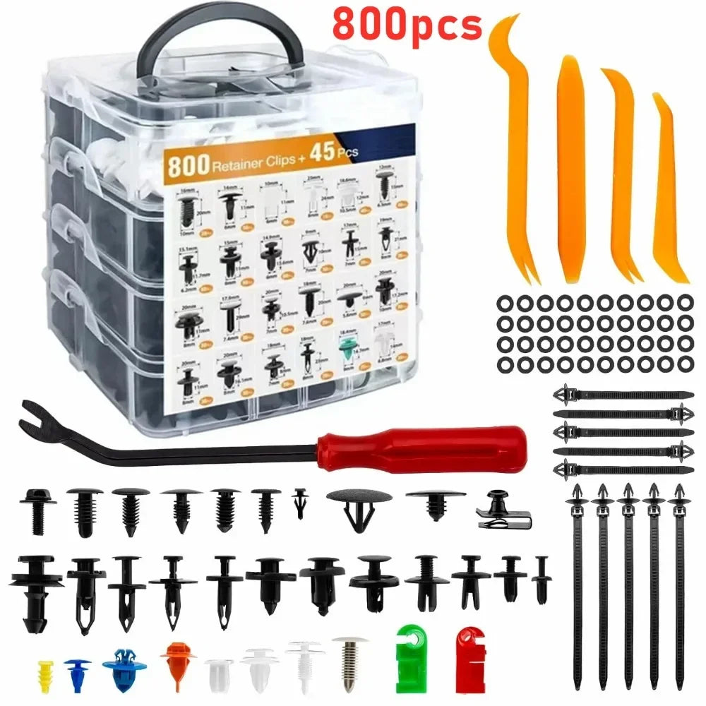 Kit de 800 clips de retención de plástico para coche, 680 remaches de plástico para guardabarros de coche, panel de moldura de puerta, juego mixto de clips de sujeción para coche Amagi
