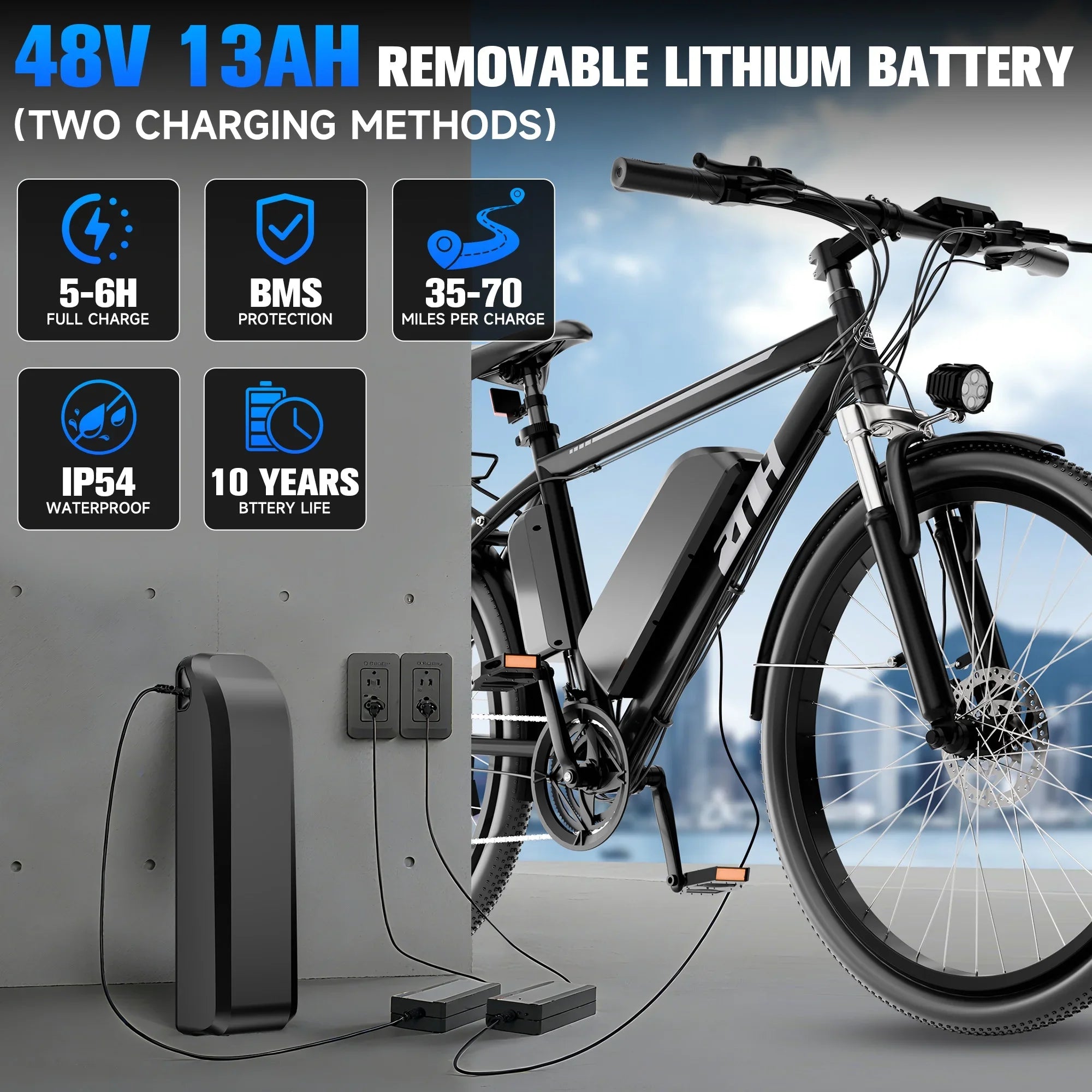 Bicicleta eléctrica ZNH 1000W, bicicleta de montaña eléctrica de 26 pulgadas con batería de 48V, Ebike para adultos de 50 millas y 20 MPH, UL 2849
