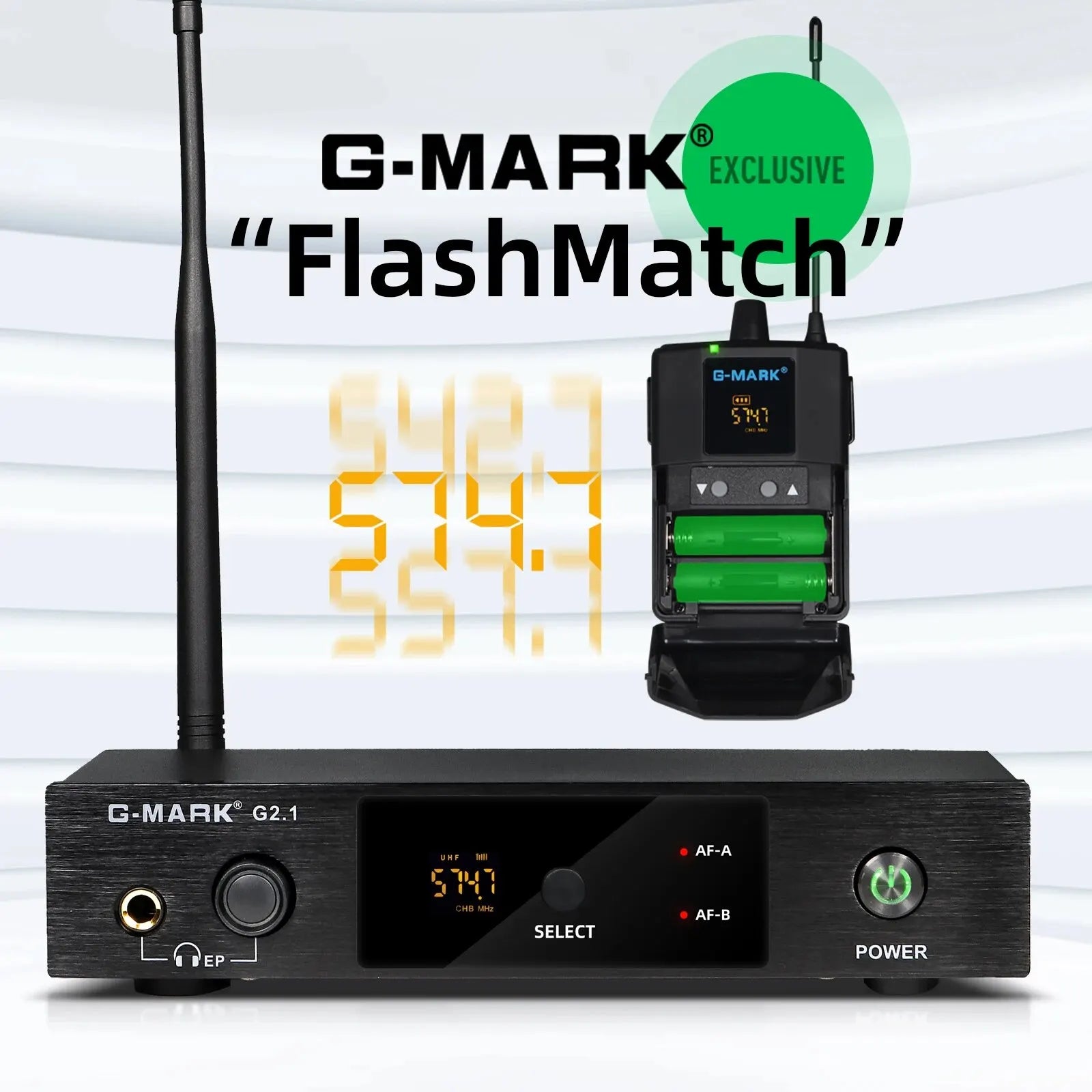 Monitor inalámbrico in-ear G-MARK G2.1IEM UHF con retorno para escenario, estudio y frecuencia seleccionable, para guitarra, banda, DJ y fiestas